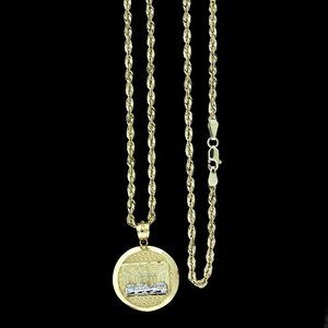 10K Real Gold Rope Chain and Last Supper Pendant Set